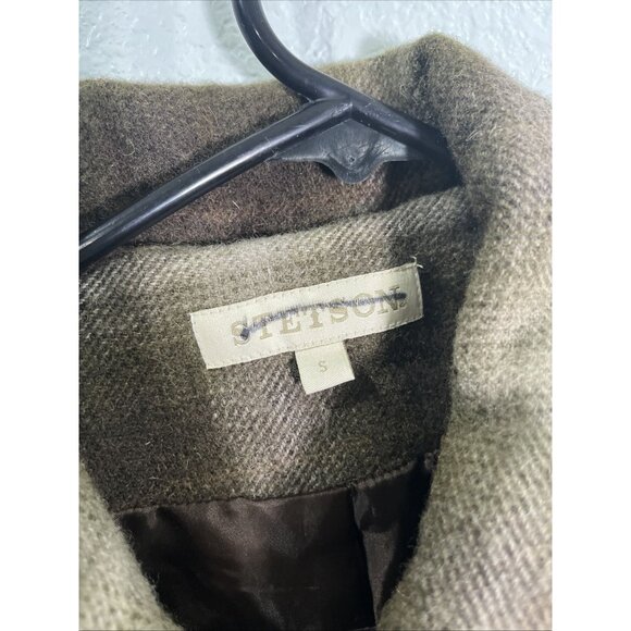 Stetson Double Breasted Pea‎ Coat Womens S Green Wool Tweed Plaid Belted Western - Picture 3 of 7